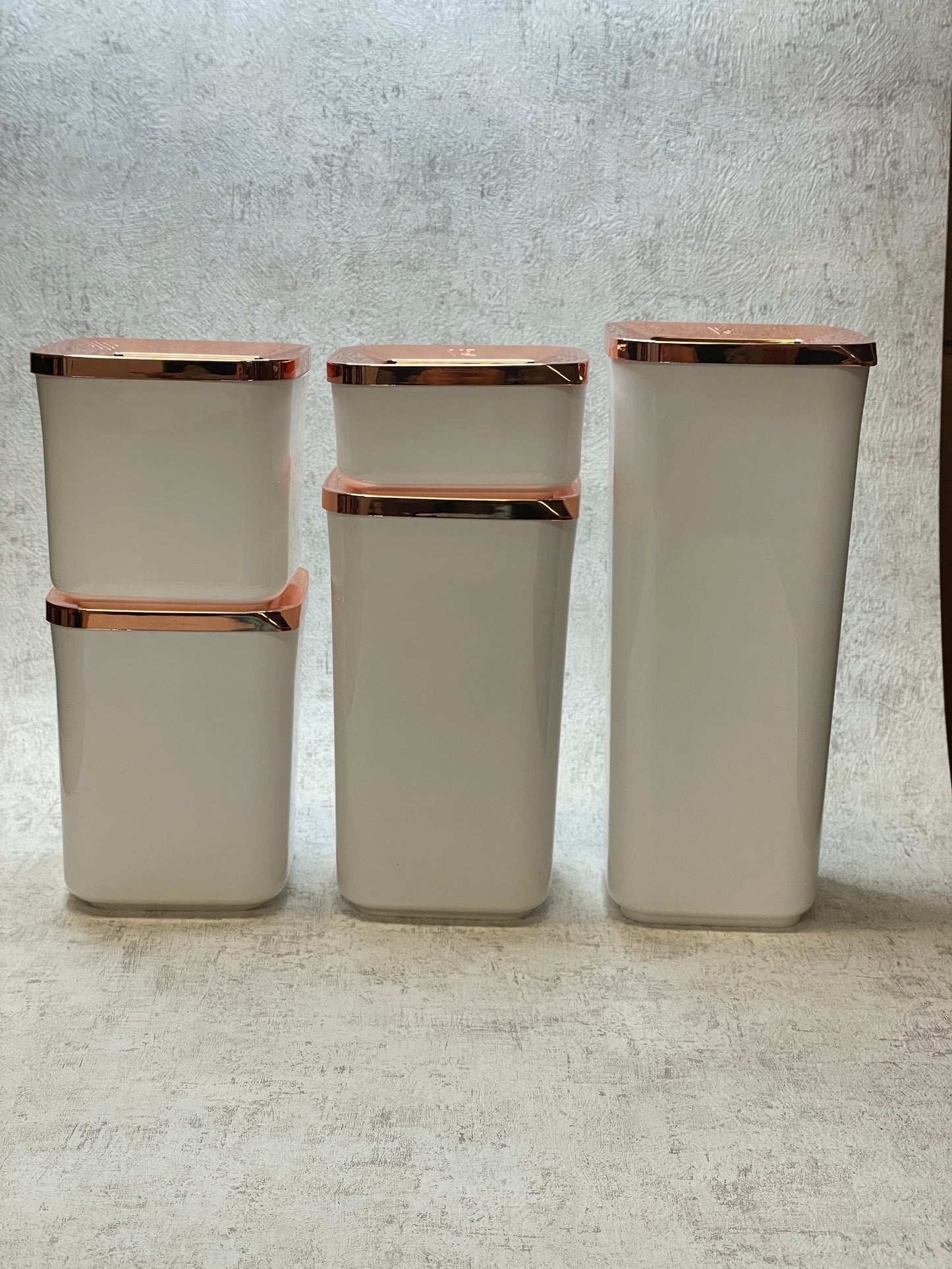 vipahmet - Behälter - quadratisch - Set - 5er - weiß/bronze 117