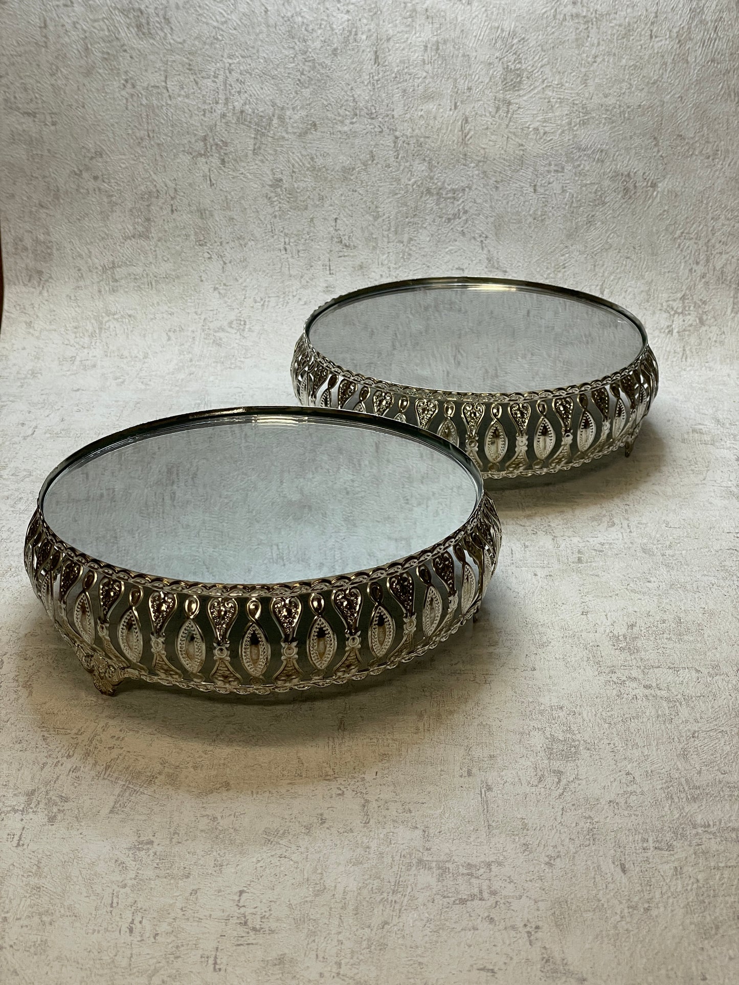 Tischdeko mit Spiegel - Jardinyer - 3er - Set - Silber