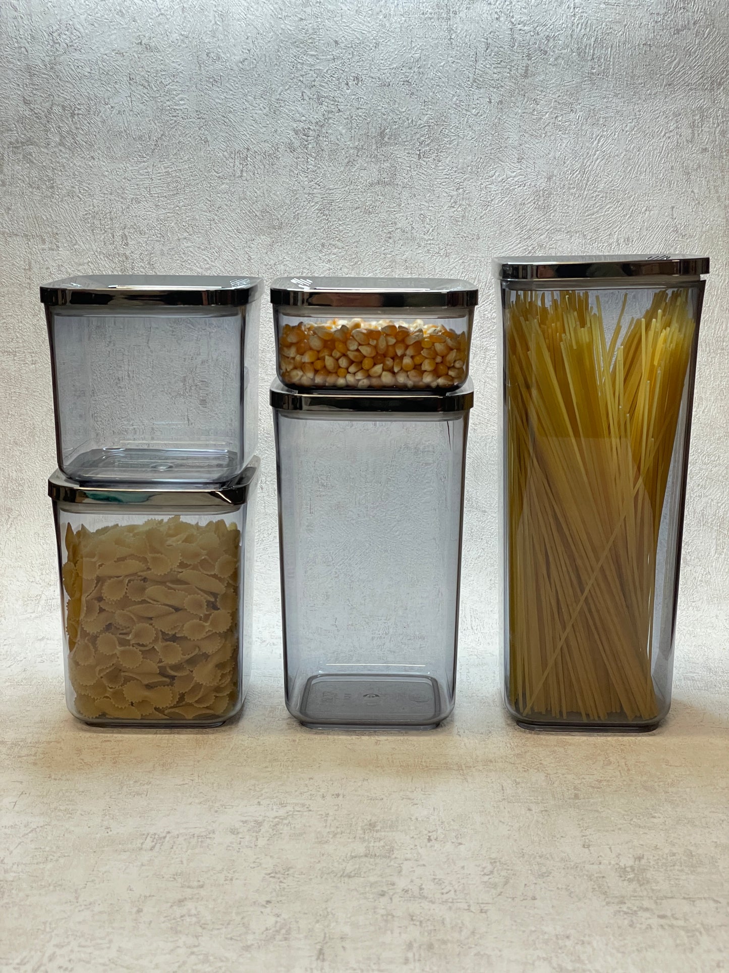 vipahmet - Behälter - quadratisch - Set - 5er - transparent-schwarz/ chrome 113