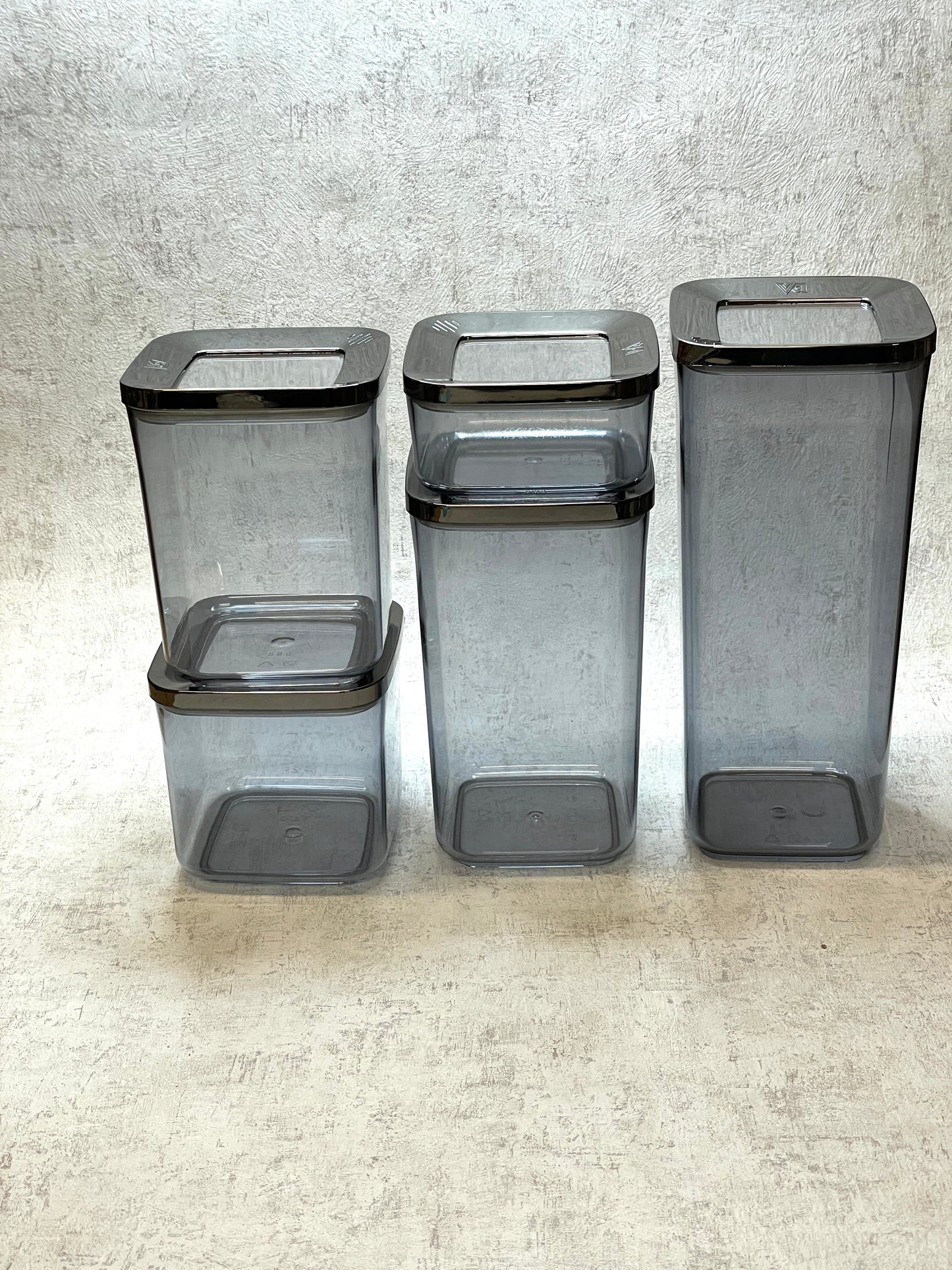 vipahmet - Behälter - quadratisch - Set - 5er - transparent-schwarz/ chrome 113