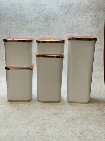vipahmet - Behälter - quadratisch - Set - 5er - weiß/bronze 117