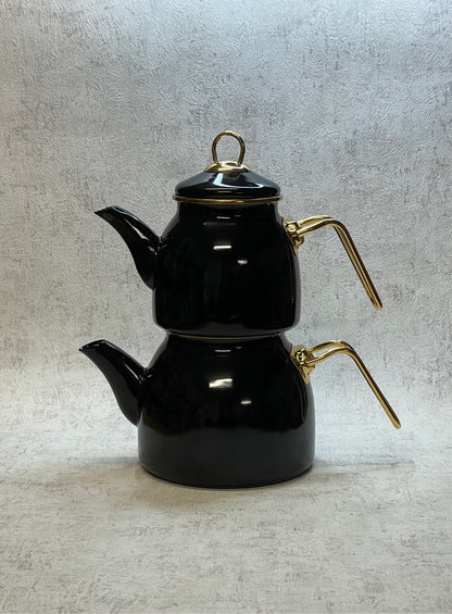 tohana - Teekanne - Emaille - Set - 2er - schwarz/gold
