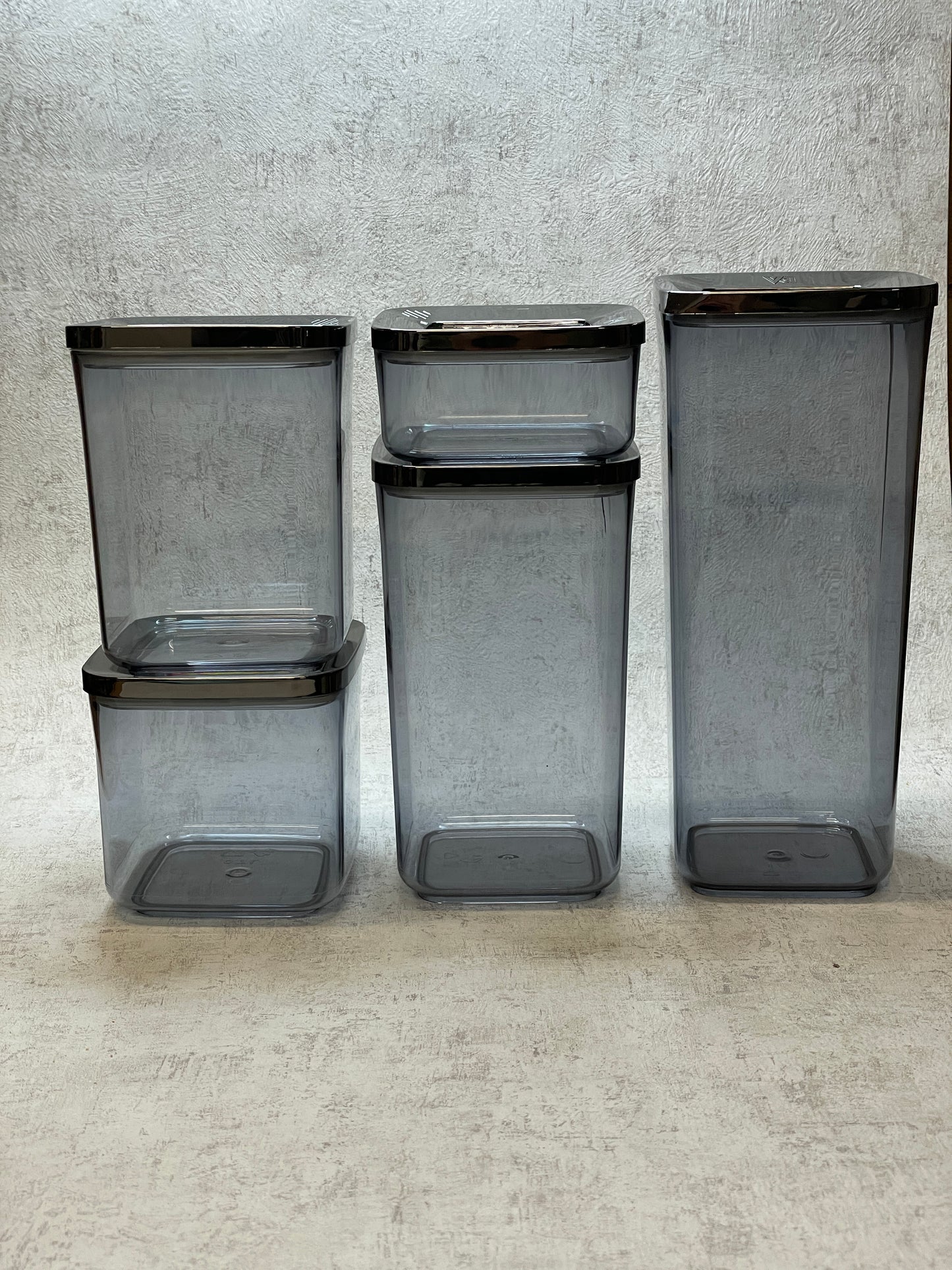 vipahmet - Behälter - quadratisch - Set - 5er - transparent-schwarz/ chrome 113