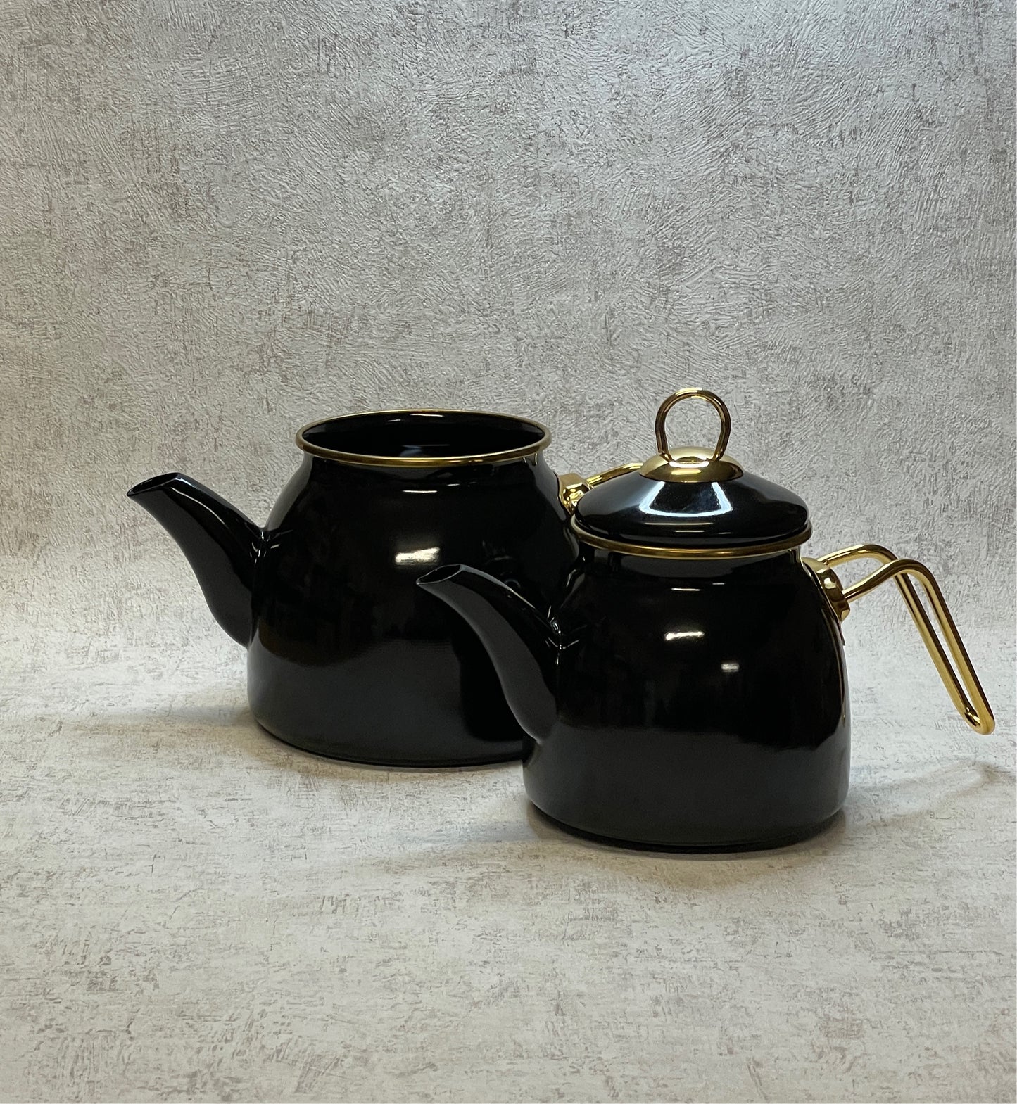 tohana - Teekanne - Emaille - Set - 2er - schwarz/gold
