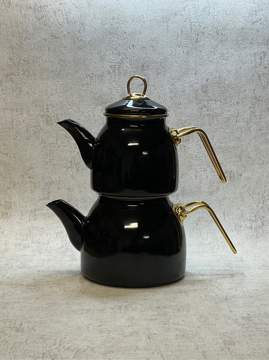 tohana - Teekanne - Emaille - Set - 2er - schwarz/gold